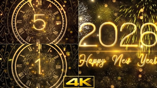 Elegant Golden New Year Countdown with Sparkling Fireworks