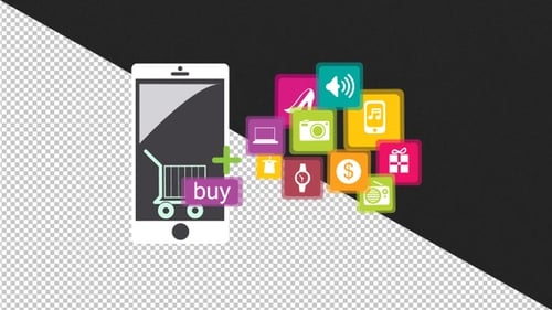 Flat Design Mobile E-commerce Icons Reveal Animation