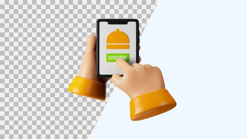 3D Hand Tapping Smartphone for Online Food Order and Payment Animation