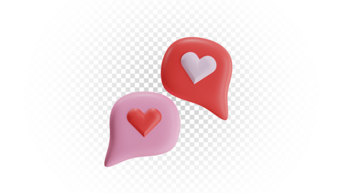 Románticas burbujas de discurso en forma de corazón en 3D para redes sociales y aplicaciones de citas