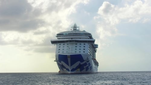 Cruise ship in the ocean. Travel on luxury large cruise ship. Journey concept. Cruise liner sailing.