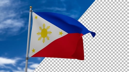 Realistic Waving Flag of Philippines Against Blue Sky Motion Graphic