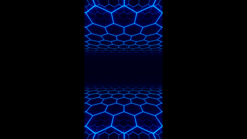 Fondo de animación de bucle de túnel hexagonal de neón azul de Vídeo vertical