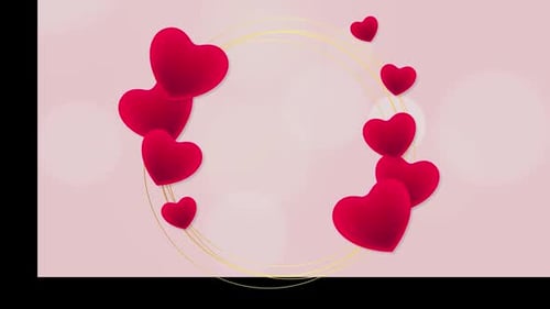 Romantic Red Hearts and Golden Frame Animation