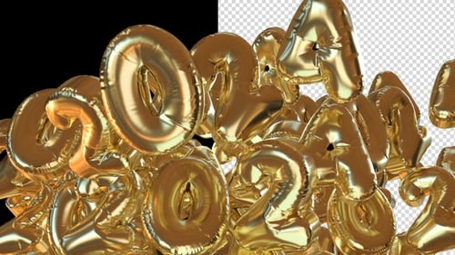 Golden Balloon Numbers 2024 New Year Celebration Animation