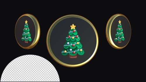 3D Animated Christmas Tree Icon with Golden Rotating Frame
