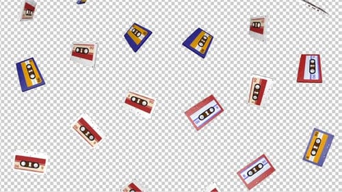 Falling Vintage Cassette Tape on Alpha Channel, Package, Loop