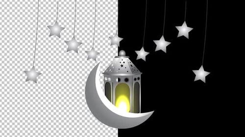 Animated Ramadan Lantern and Crescent Moon with Hanging Stars