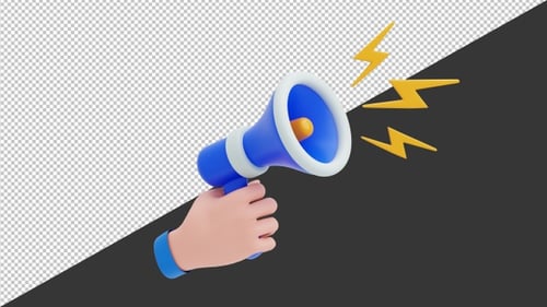 3D Megaphone Announcing with Lightning Bolts | Alpha Channel