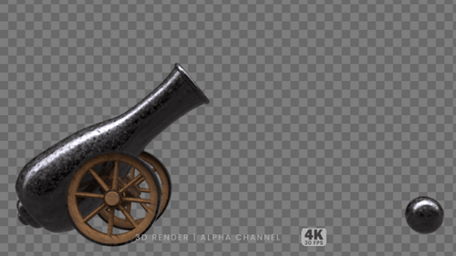 3D Rendered Cannon and Cannonball with Alpha Channel
