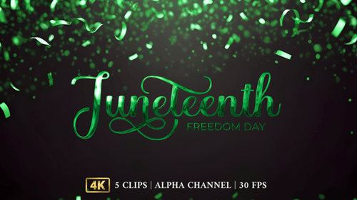 Juneteenth Freedom Day Animated Title with Metallic Confetti Reveal