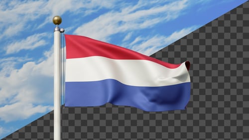Waving Netherlands Flag Animation with Alpha Channel