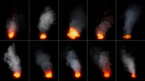 Pack Of Fires With Smoke Plume Loop