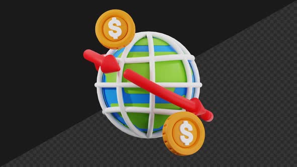 Animated 3D Globe with Financial Arrows and Dollar Coins, Elements ...