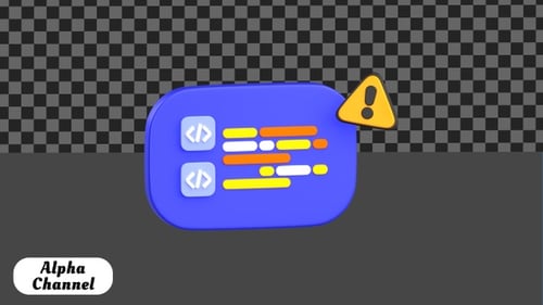 Animación de advertencia de error de sintaxis de codificación 3D | Alpha Channel