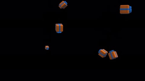 Orange gift boxes falling and floating on a transparent background