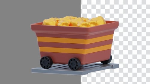 Animated 3D Mining Cart with Gold Nuggets Rotating