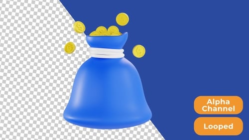 3D Animated Dollar Sack | Alpha Channel