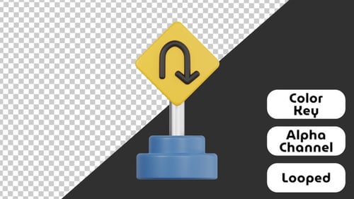 3D Animated U-Turn Traffic Sign Icon