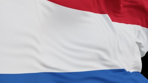 The Netherlands flag with alpha channel waving in the wind in slow motion