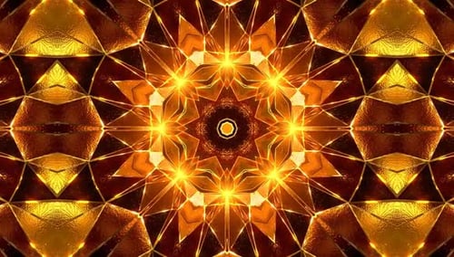 Golden Geometric Star Kaleidoscope Background Loop