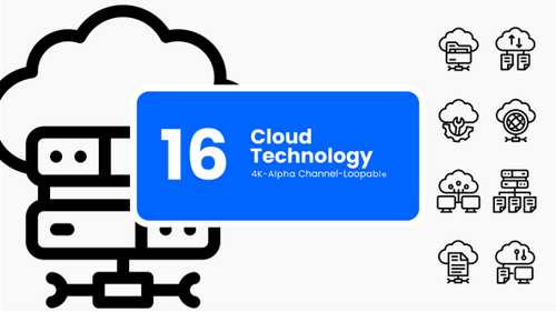 Cloud Tech Animated Icons – Data & Network Line Style in 4K