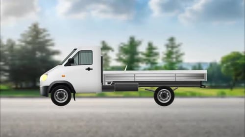 White Flatbed Truck Animation Looping with Alpha Channel