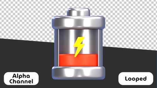 Animated 3D Battery Icon with Charging Lightning Bolt