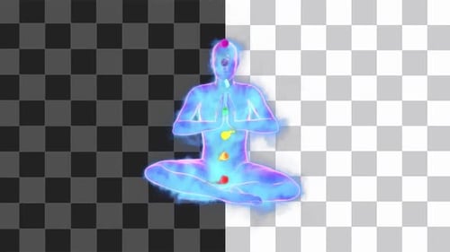 Abstract Meditating Figure with Glowing Chakras