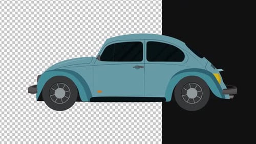Animated Flat Design Blue Car Driving