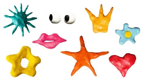 Pack Of 8 Colorful Clay Cartoon Elements On Alpha