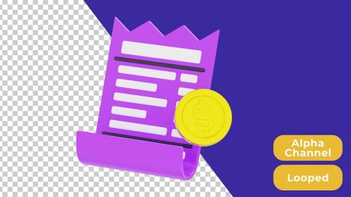 3D Animated Invoice Receipt | Alpha Channel