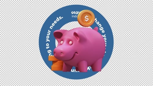 3D Animation Save Money Or Piggy Bank - Transparent Background Loop
