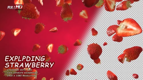 Exploding Strawberry Fruit with Alph Full HD
