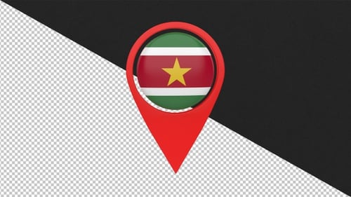 3D Rotating Suriname Flag Map Pin Location