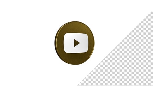 3D Golden YouTube Icon Rotation Loop