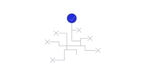 Decision path diagram with check mark 2D cartoon object animation
