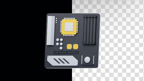 3D Animation of Motherboard. Computer Hardware Part