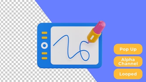 3D-Popup-Animation eines Grafiktabletts | Design und Entwicklung | Alpha Channel