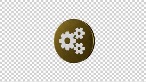 Animated 3D Corporate Settings Gear Icon on Gold Disc