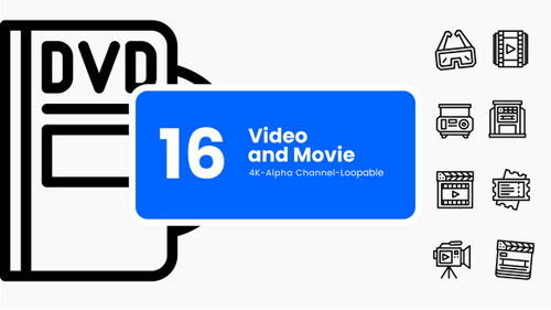 Íconos de movimiento de películas y medios: set de edición y cine de animación