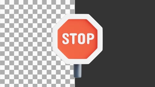 Animação 3D de sinal de parada de alta visibilidade para uso em estradas | Alpha Channel