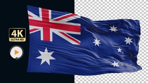 Realistic Waving Australian Flag Loop on Transparent Background