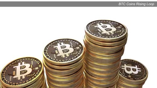 Animated 3D Bitcoin Coins Rising Stacks Loop