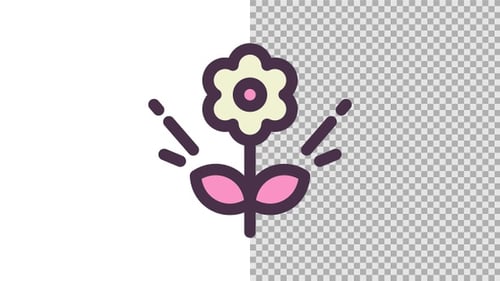 Animated Flat Design Flower Icon with Shine Effect