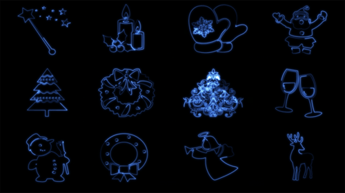 Blaue Neon-Weihnachtssymbole