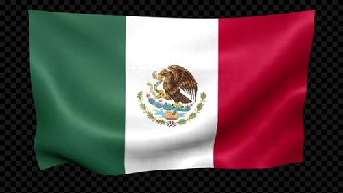 Authentic Mexico Flag Waving with Transparent Background