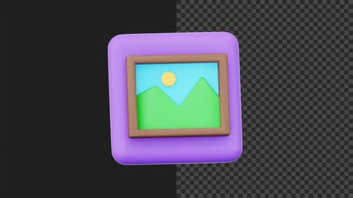 Modern 3D Gallery Icon with Landscape Reveal
