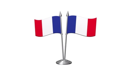 Two French Flags Waving on a Desk Stand Animation