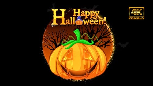 Happy Halloween Animated Card with Pumpkin and Flying Bats